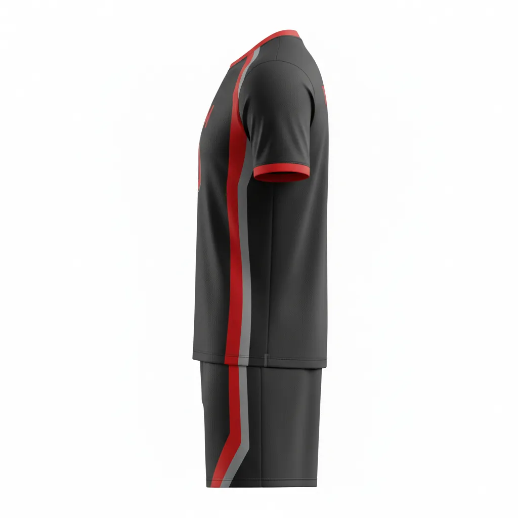 Custom Soccer Standard Soccer Uniform - Black, Red, Grey - Modern Tech - Side View - Kinexa Sportswear