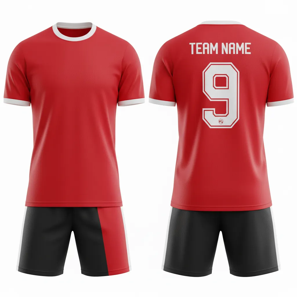 Custom Soccer Standard Soccer Uniform - Black, Red, White - Split Design - Back View - Kinexa Sportswear