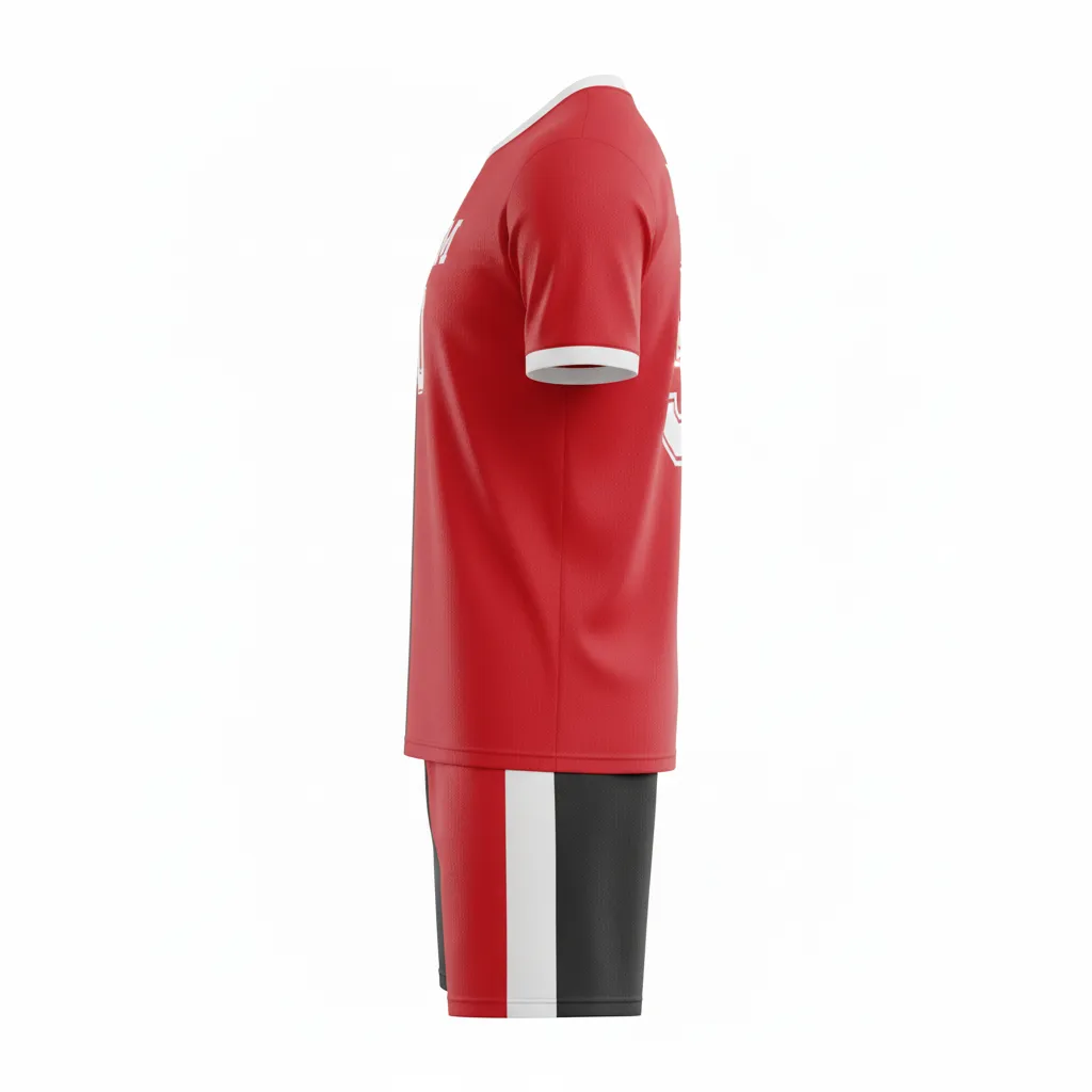 Custom Soccer Standard Soccer Uniform - Black, Red, White - Split Design - Side View - Kinexa Sportswear