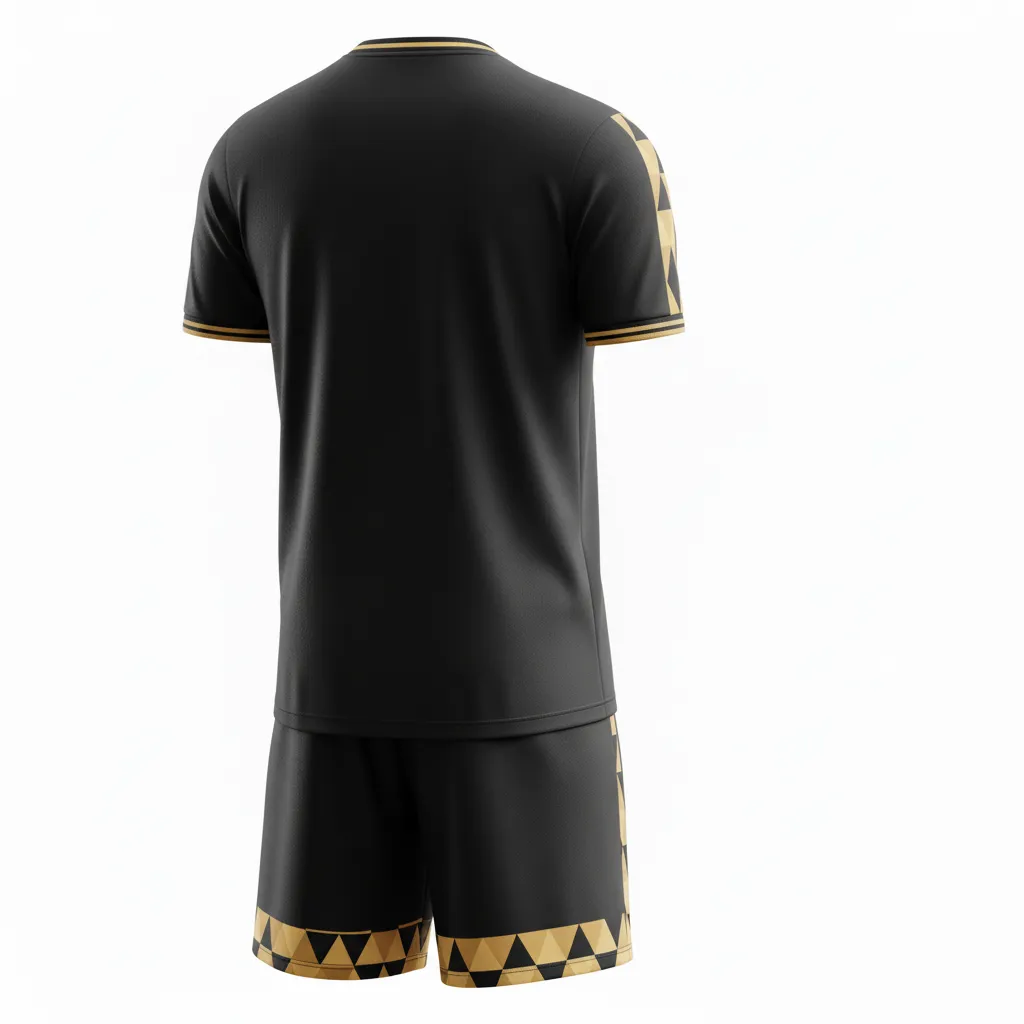 Custom Soccer Standard Soccer Uniform - Black, Gold - Vegas Geometric Triangles - Back View - Kinexa Sportswear