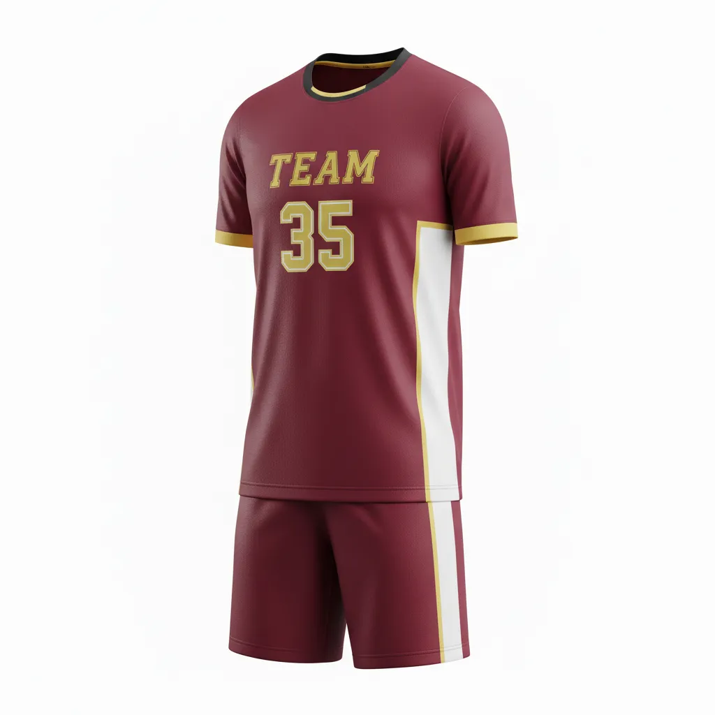 Custom Soccer Standard Soccer Uniform - Burgundy, Gold, White - Classic - Front View - Kinexa Sportswear