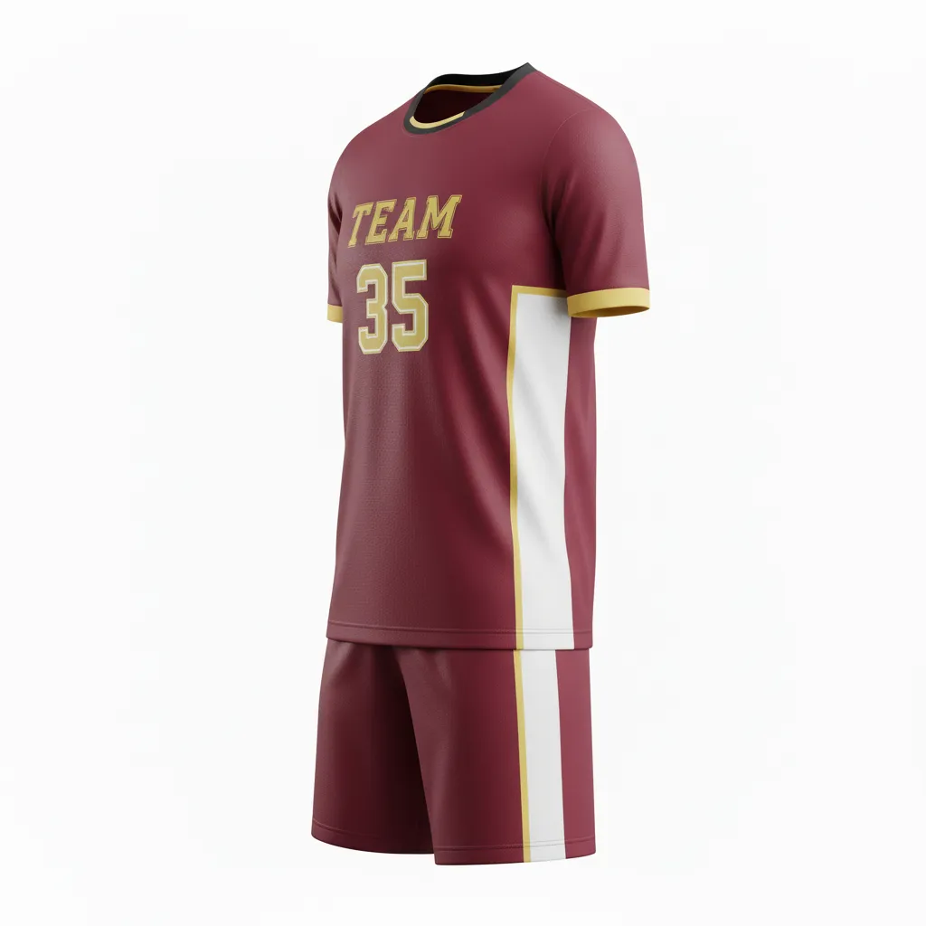 Custom Soccer Standard Soccer Uniform - Burgundy, Gold, White - Classic - Side View - Kinexa Sportswear