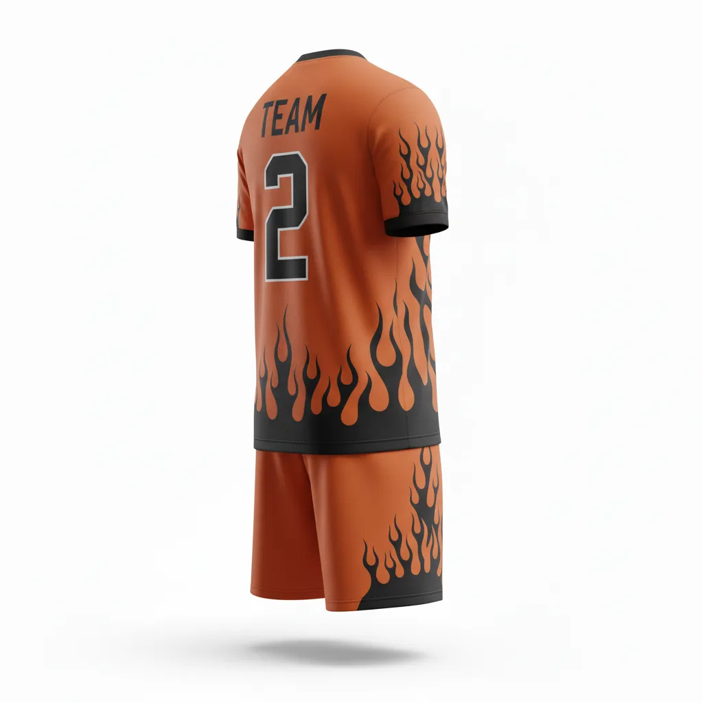 Custom Soccer Standard Soccer Uniform - Burnt, Orange, Black - Flame Accents - Back View - Kinexa Sportswear