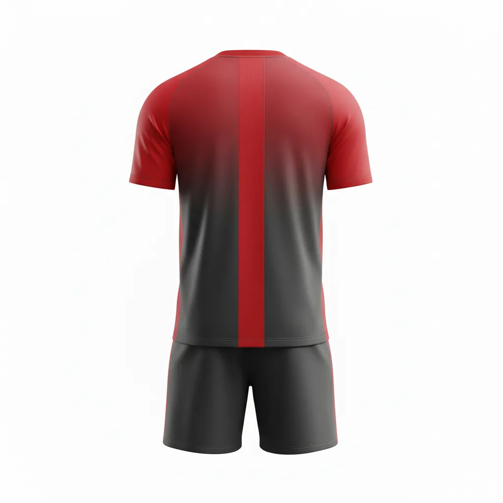 Custom Soccer Standard Soccer Uniform - Grey, Red - Charcoal Gradient Shoulders - Back View - Kinexa Sportswear