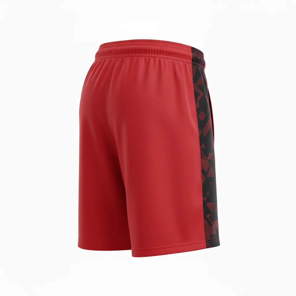 Custom Soccer Training Shorts - Red, Black - Athletic Side Panels - Back View - Kinexa Sportswear