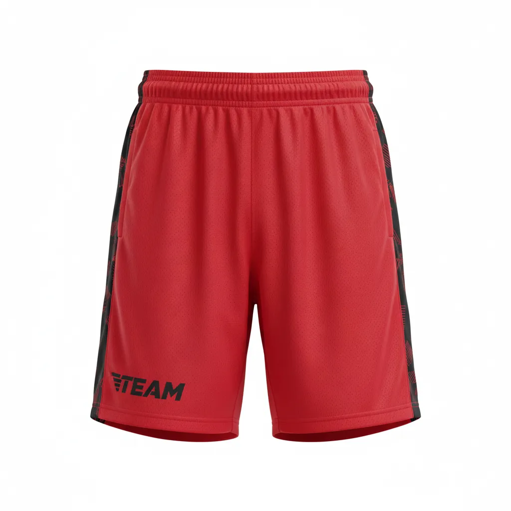 Custom Soccer Training Shorts - Red, Black - Athletic Side Panels - Front View - Kinexa Sportswear
