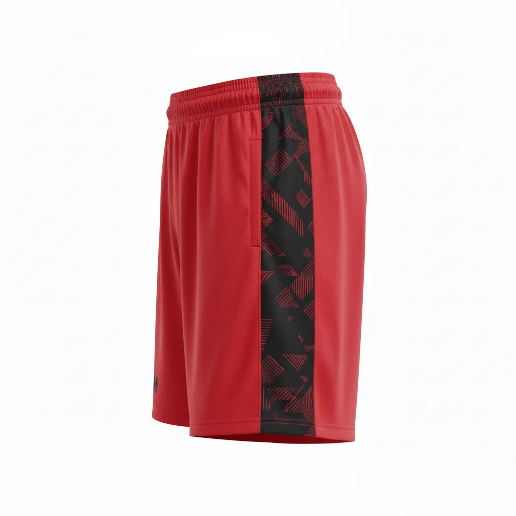 Custom Soccer Training Shorts - Red, Black - Athletic Side Panels - Side View - Kinexa Sportswear