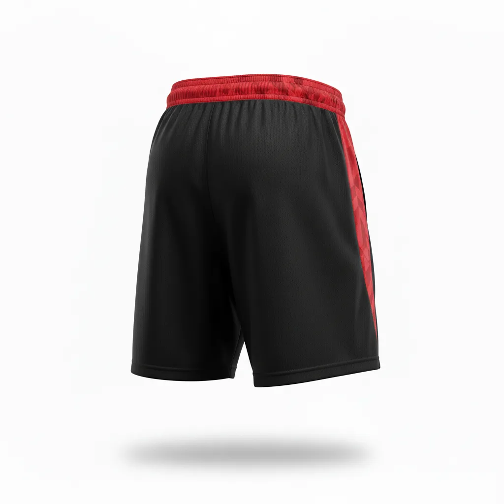 Custom Soccer Training Shorts - Black, Red - Side Panels - Back View - Kinexa Sportswear