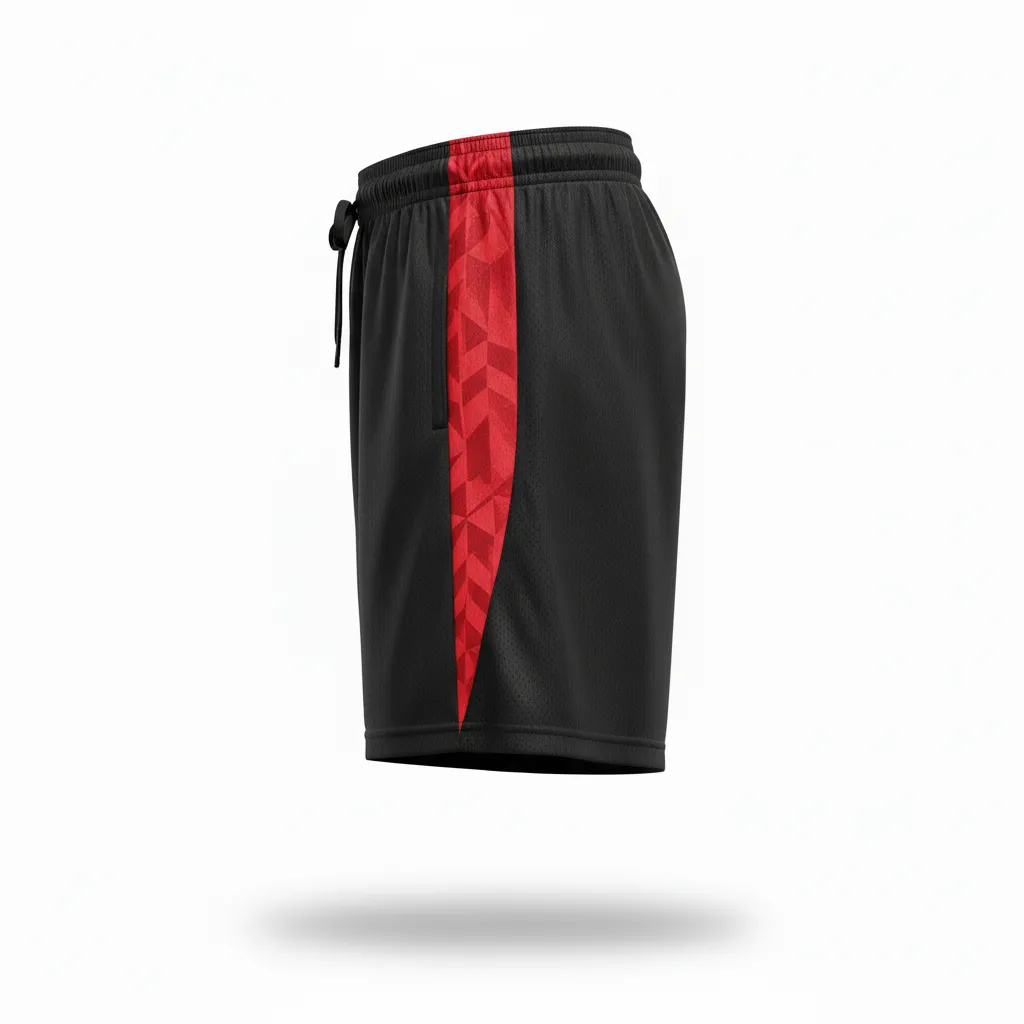 Custom Soccer Training Shorts - Black, Red - Side Panels - Side View - Kinexa Sportswear