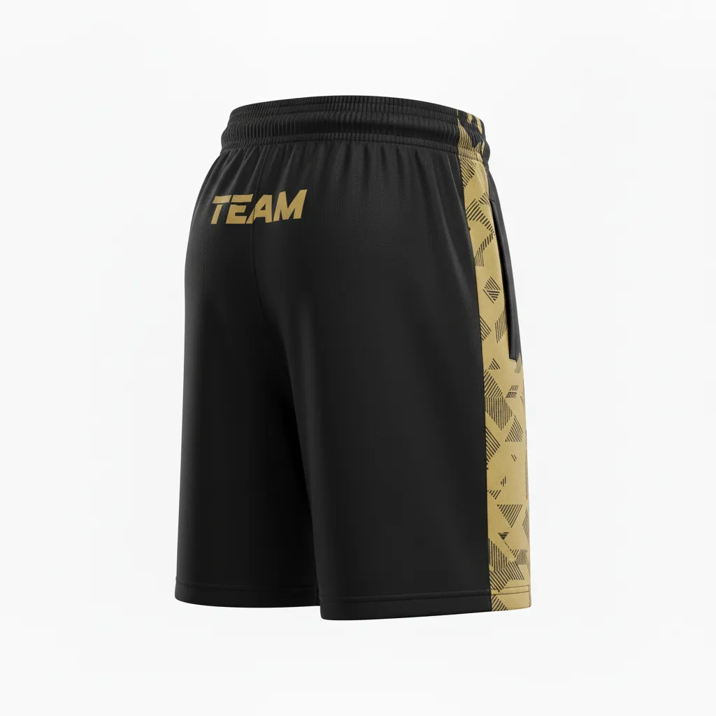 Custom Soccer Training Shorts - Black, Gold - Vegas Diagonal Accent - Back View - Kinexa Sportswear