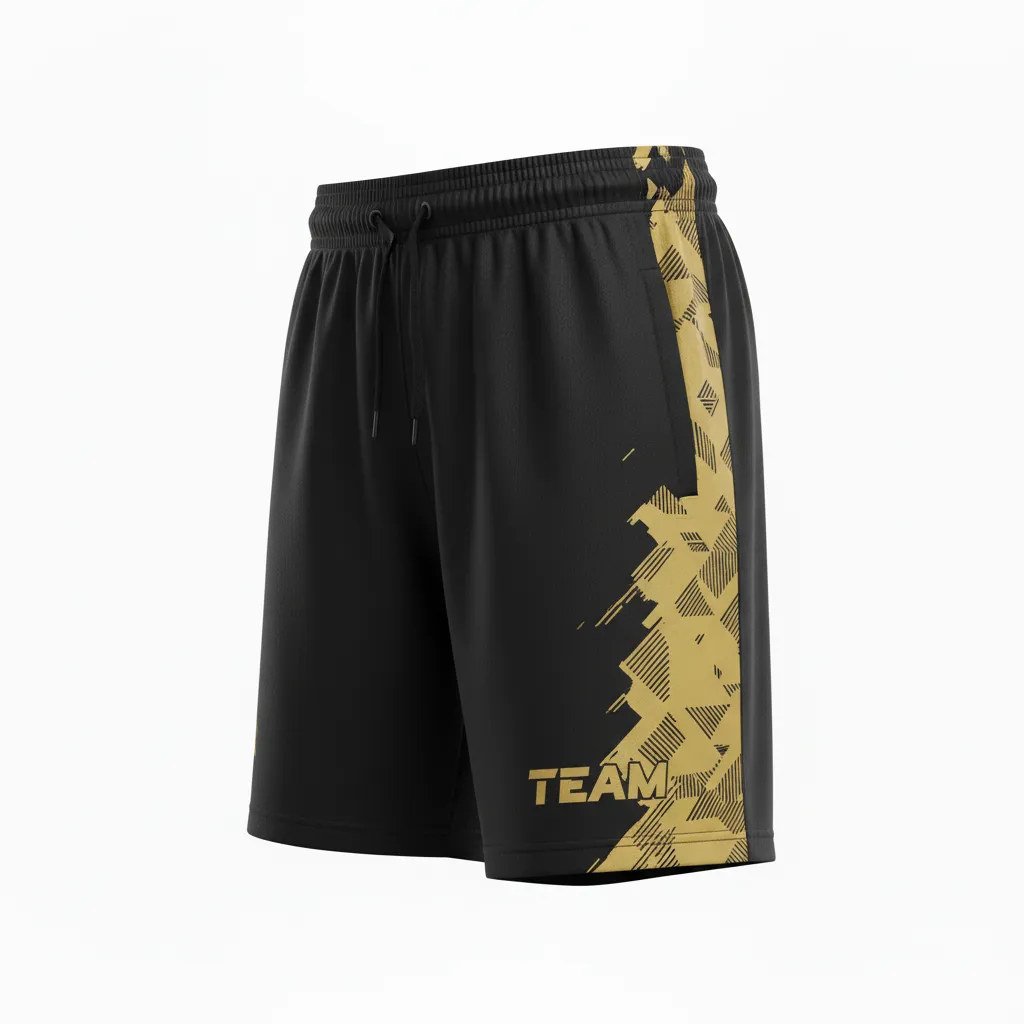 Custom Soccer Training Shorts - Black, Gold - Vegas Diagonal Accent - Front View - Kinexa Sportswear