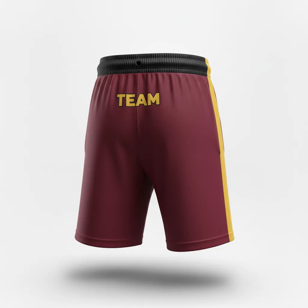 Custom Soccer Training Shorts - Burgundy, Gold - Diagonal Accent - Back View - Kinexa Sportswear