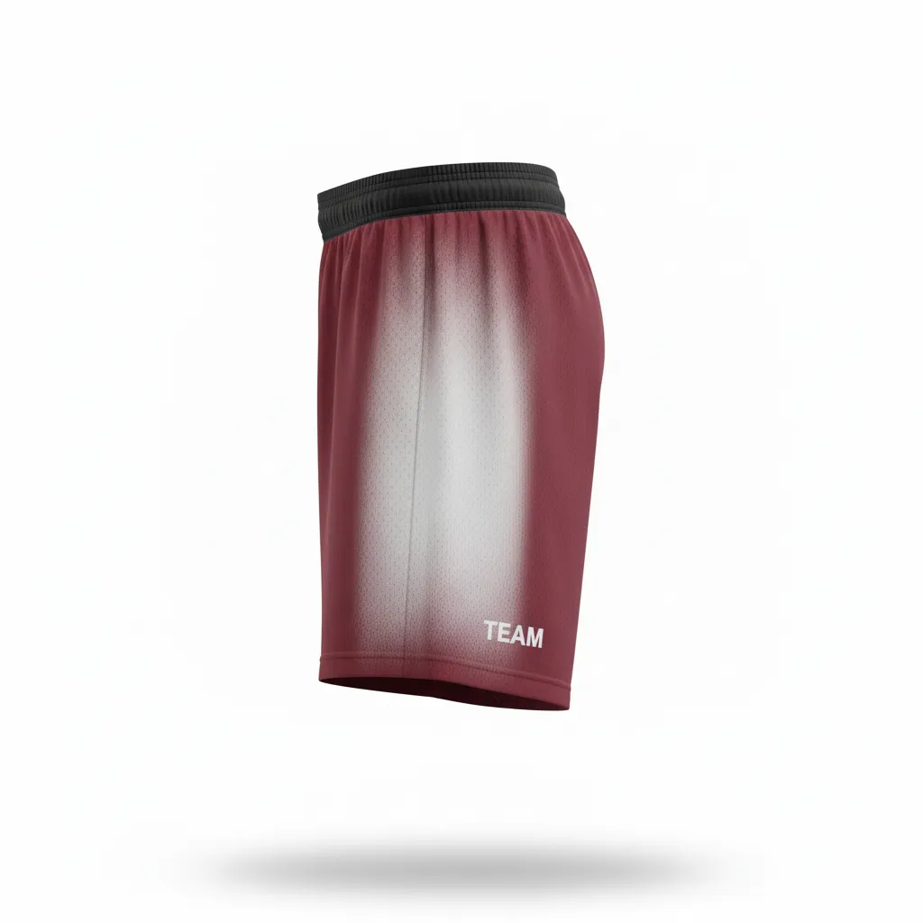Custom Soccer Training Shorts - Burgundy, White - Gradient - Side View - Kinexa Sportswear