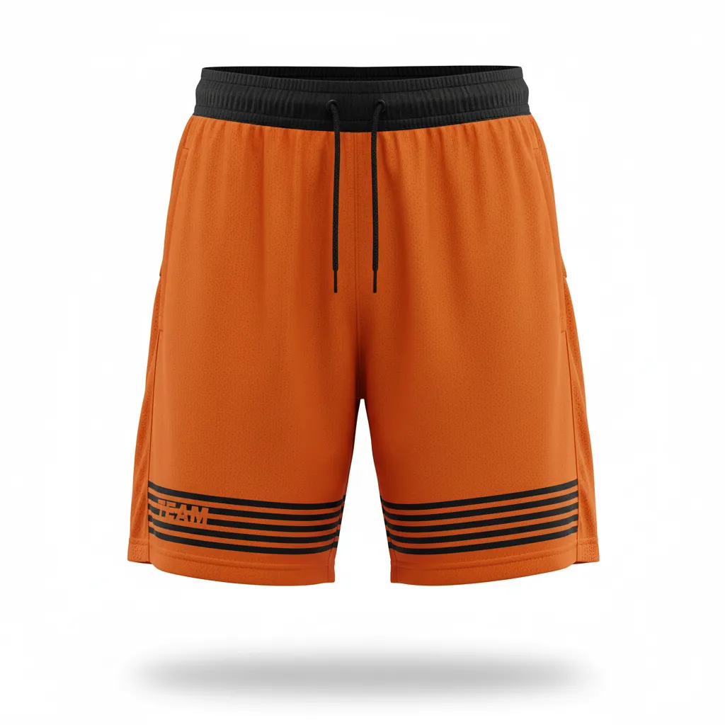 Custom Soccer Training Shorts - Burnt, Orange, Black - Horizontal Stripes - Front View - Kinexa Sportswear
