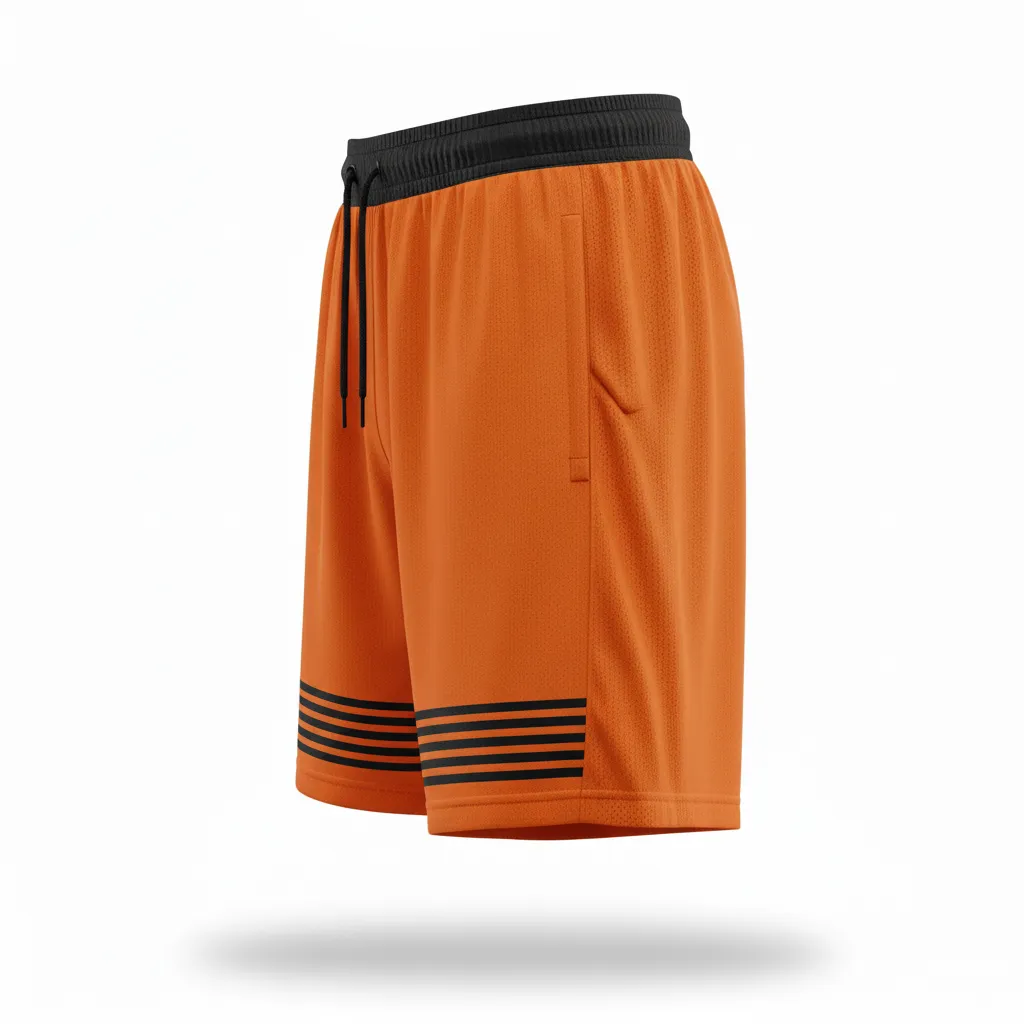 Custom Soccer Training Shorts - Burnt, Orange, Black - Horizontal Stripes - Side View - Kinexa Sportswear