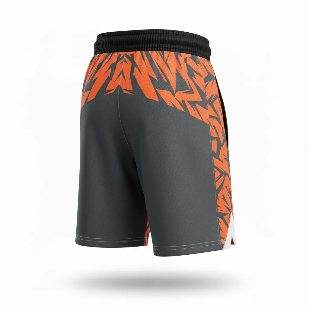 Custom Soccer Training Shorts - Orange - Charcoal Neon Geometric - Back View - Kinexa Sportswear