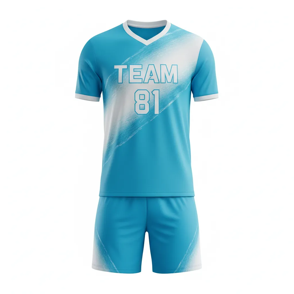 Custom Soccer V Neck Soccer Uniform - White - Aqua Wave Gradient - Front View - Kinexa Sportswear