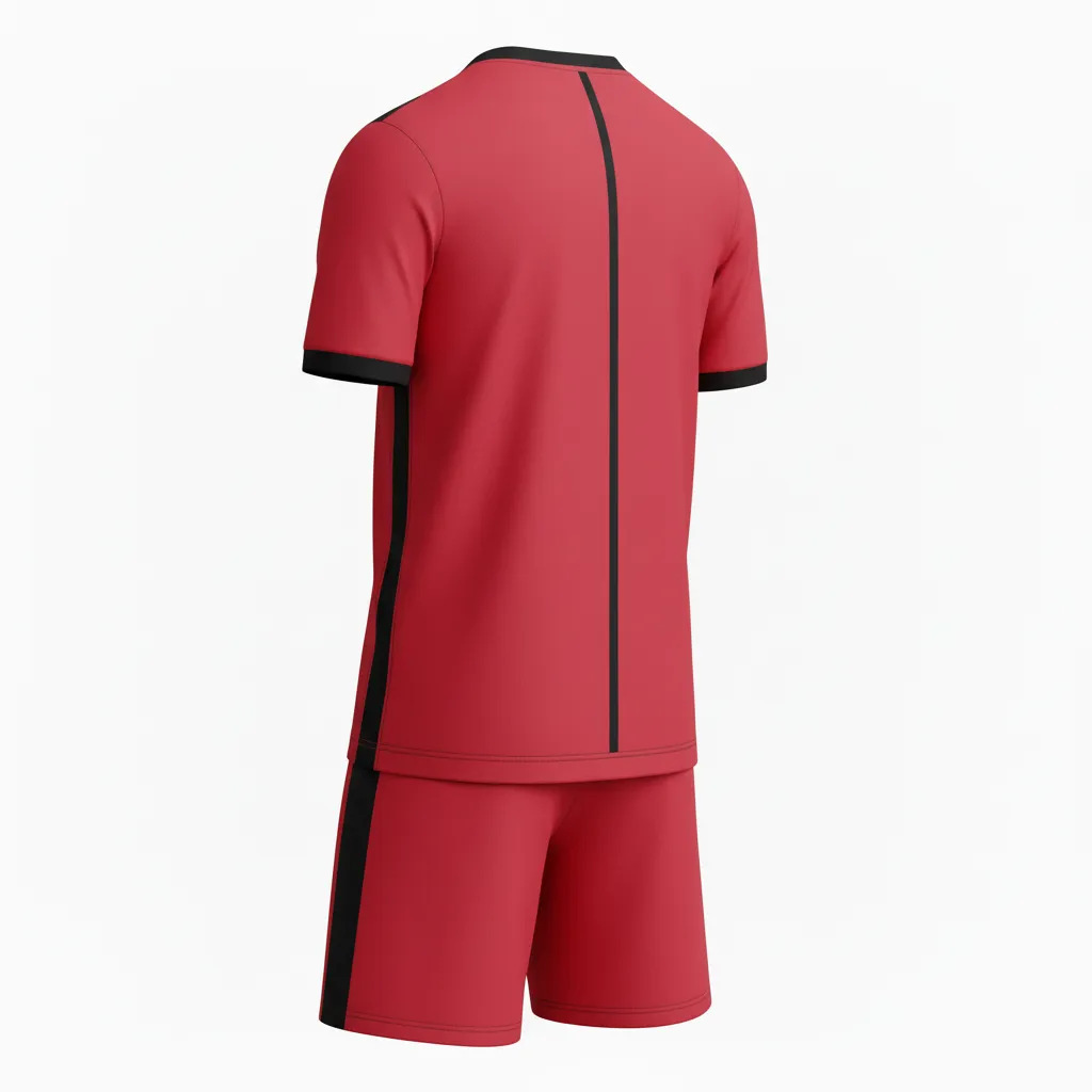 Custom Soccer V Neck Soccer Uniform - Red, Black - Athletic Diagonal Sash - Back View - Kinexa Sportswear
