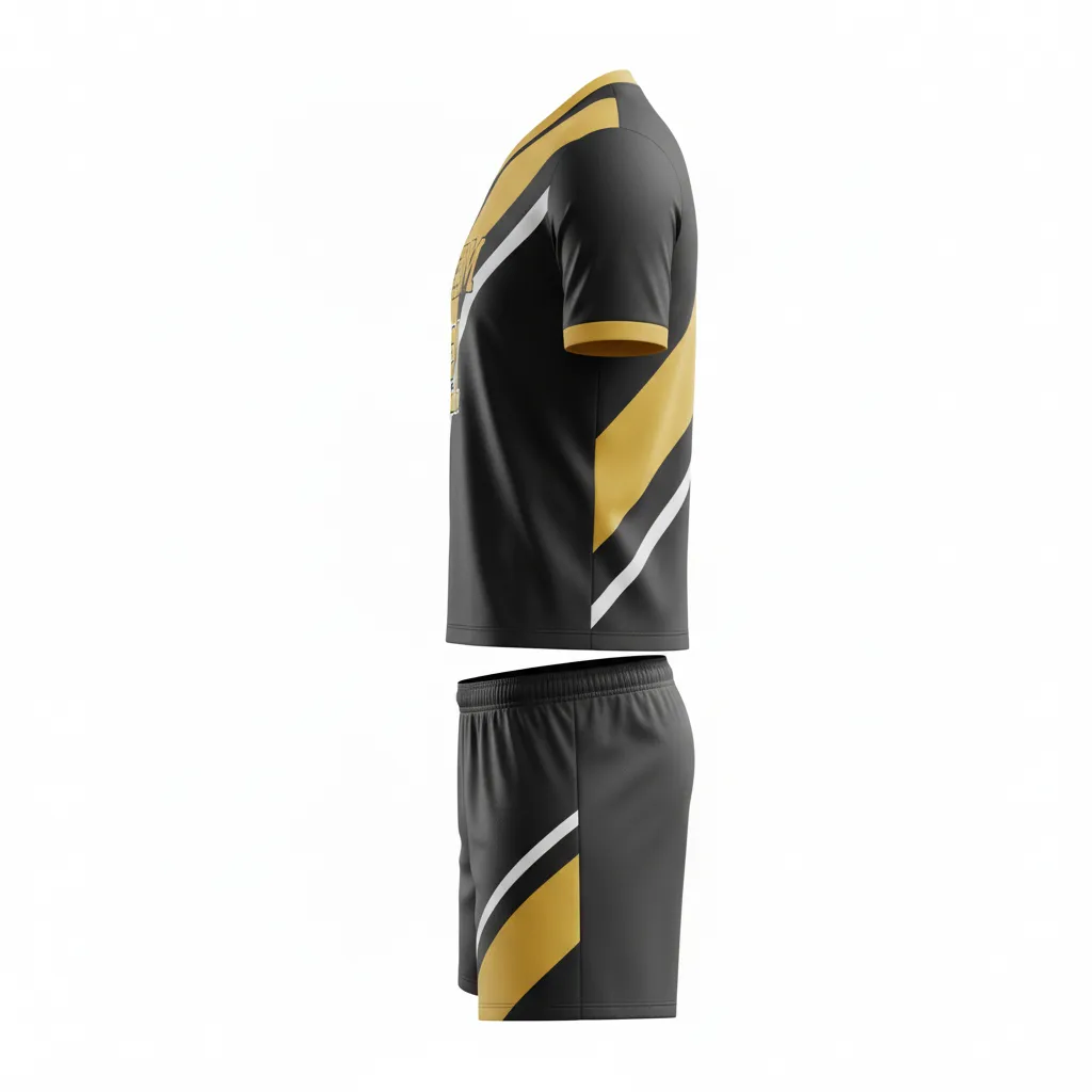 Custom Soccer V Neck Soccer Uniform - Black, Gold, White - Vegas Slash - Side View - Kinexa Sportswear
