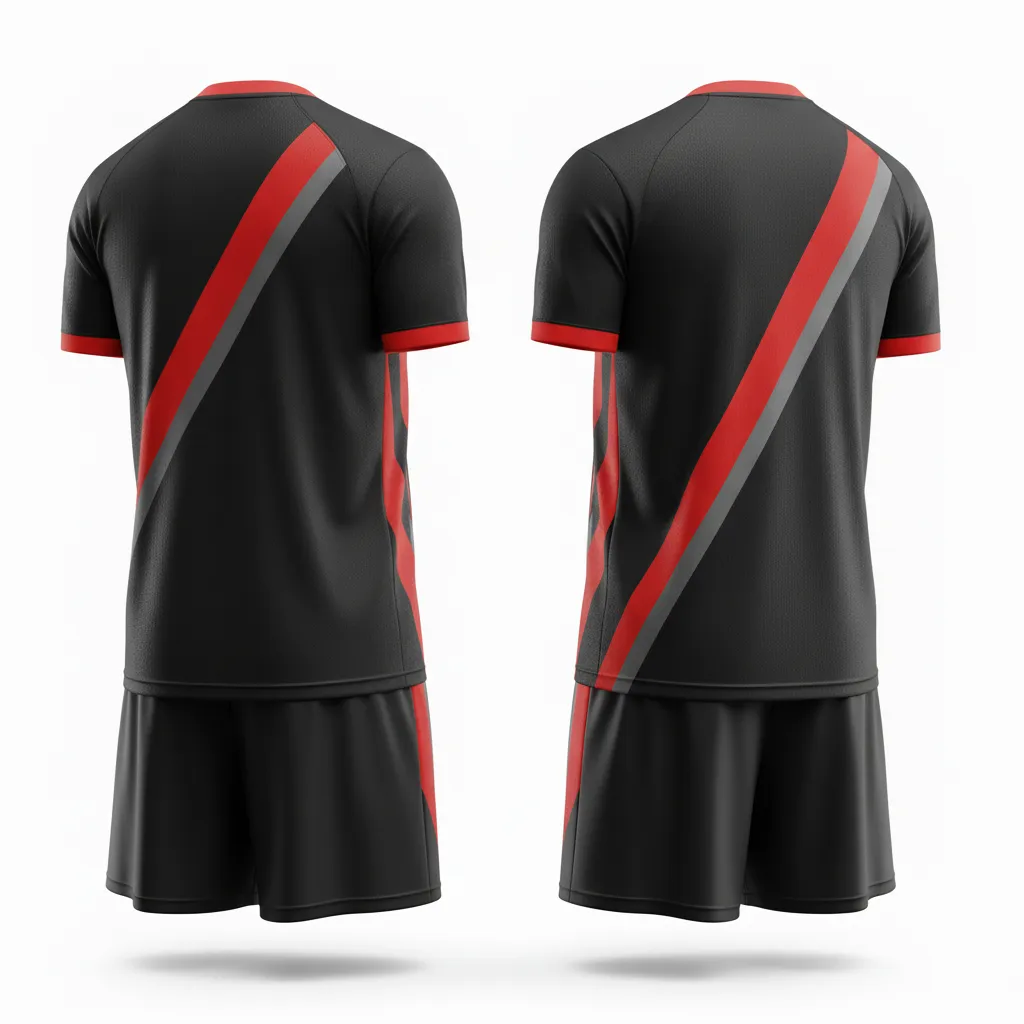 Custom Soccer V Neck Soccer Uniform - Black, Red, Grey - Modern Geometric - Back View - Kinexa Sportswear