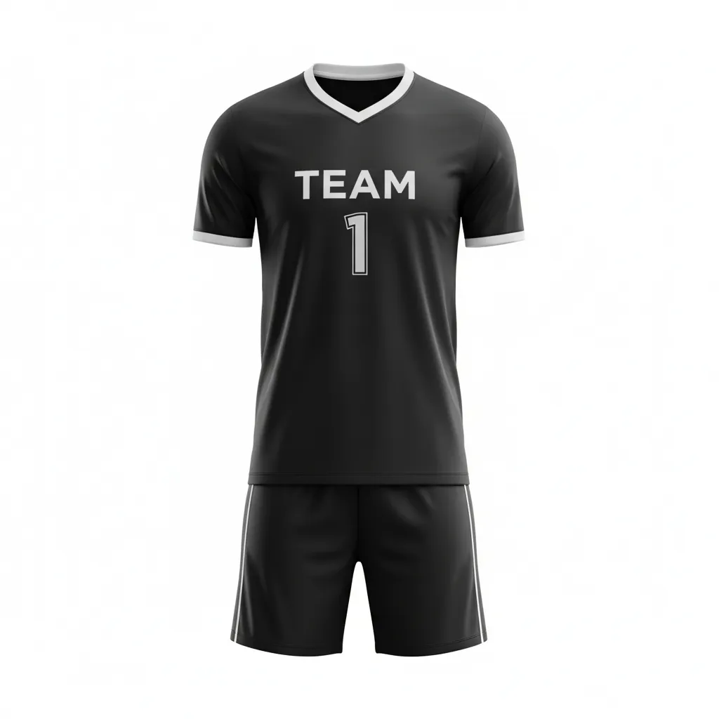 Custom Soccer V Neck Soccer Uniform - Black, White - Minimalist Clean - Front View - Kinexa Sportswear
