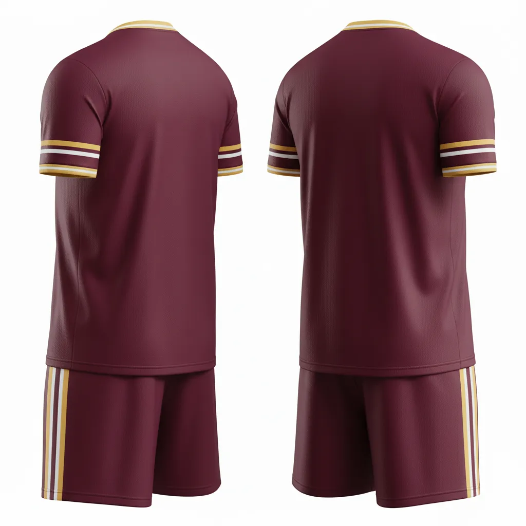 Custom Soccer V Neck Soccer Uniform - Burgundy, Gold, White - Elegant - Back View - Kinexa Sportswear