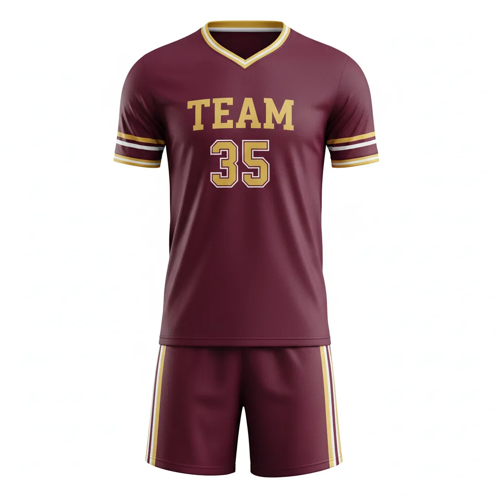Custom Soccer V Neck Soccer Uniform - Burgundy, Gold, White - Elegant - Front View - Kinexa Sportswear