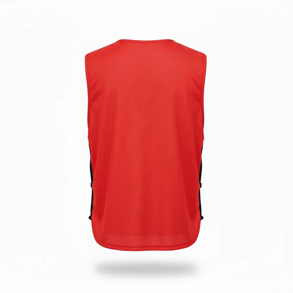 Custom Soccer Warmup Bib - Red, Black - Athletic Shoulder Panels - Back View - Kinexa Sportswear