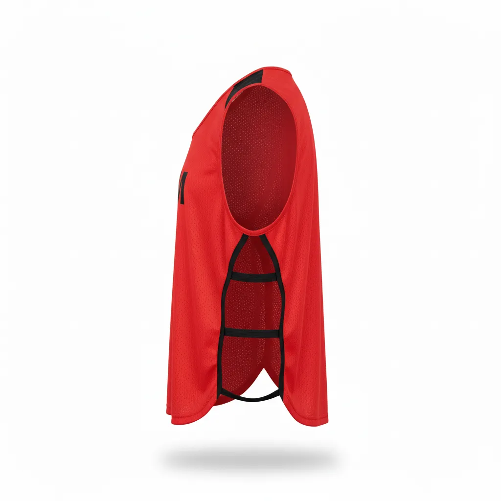 Custom Soccer Warmup Bib - Red, Black - Athletic Shoulder Panels - Side View - Kinexa Sportswear