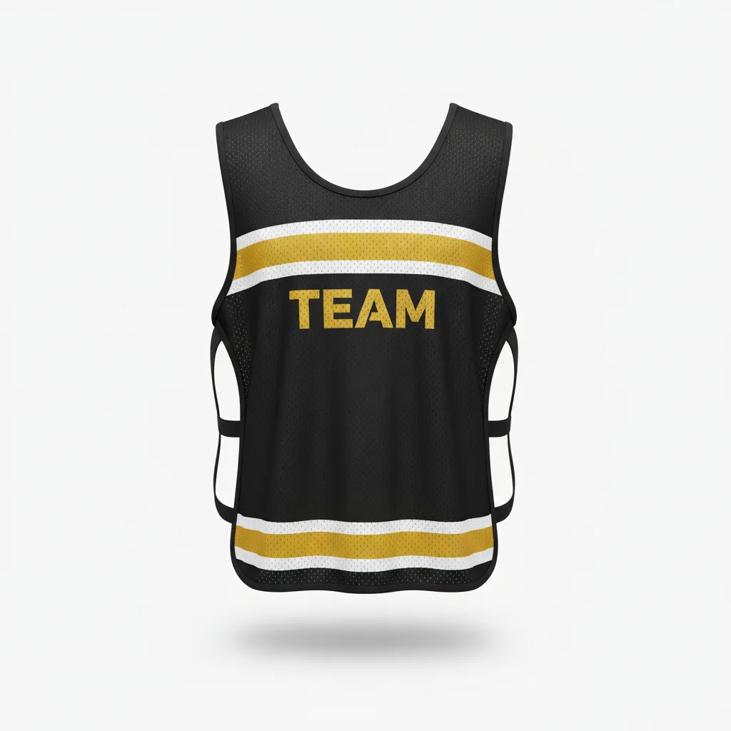 Custom Soccer Warmup Bib - Black, Gold, White - Tricolor - Front View - Kinexa Sportswear