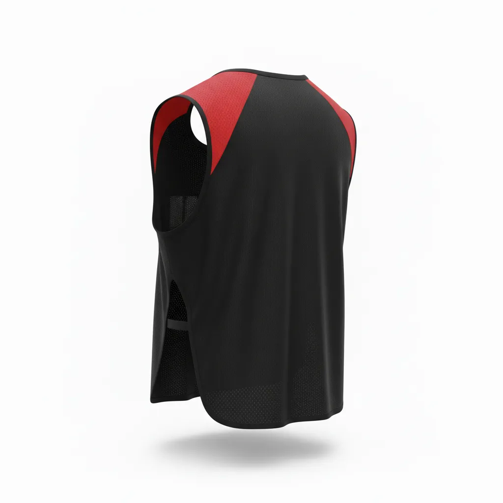 Custom Soccer Warmup Bib - Black, Red - Shoulder Panels - Back View - Kinexa Sportswear