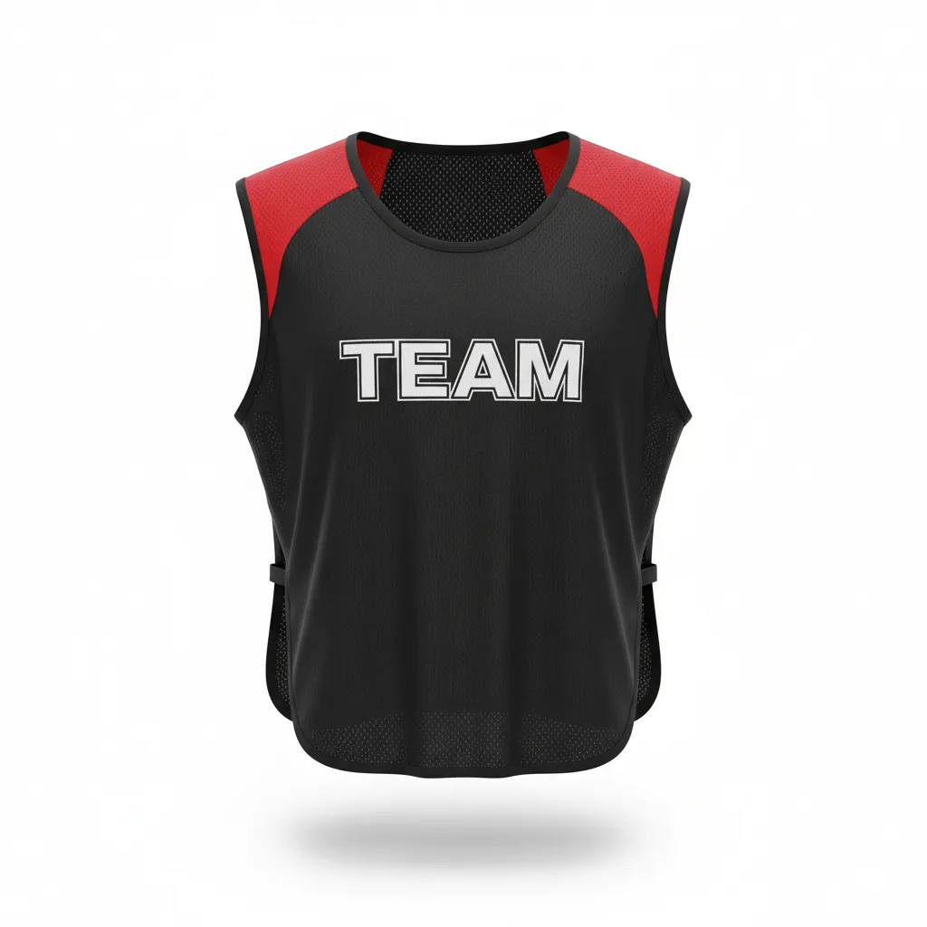 Custom Soccer Warmup Bib - Black, Red - Shoulder Panels - Front View - Kinexa Sportswear