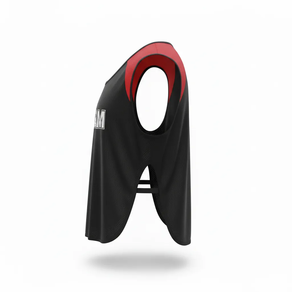 Custom Soccer Warmup Bib - Black, Red - Shoulder Panels - Side View - Kinexa Sportswear