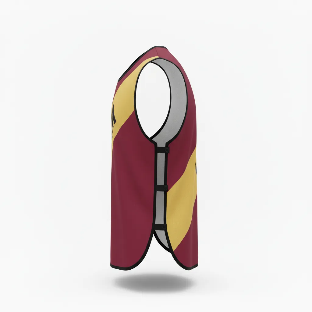 Custom Soccer Warmup Bib - Burgundy, Gold - Diagonal Sash - Side View - Kinexa Sportswear