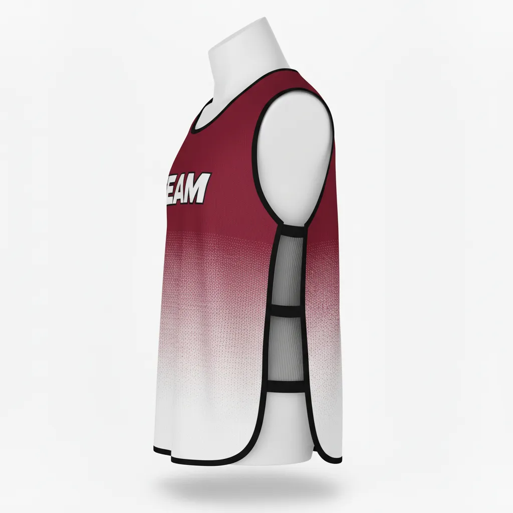 Custom Soccer Warmup Bib - Burgundy, White - Gradient - Side View - Kinexa Sportswear