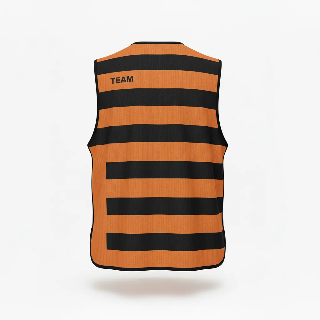 Custom Soccer Warmup Bib - Burnt, Orange, Black - Horizontal Stripes - Back View - Kinexa Sportswear