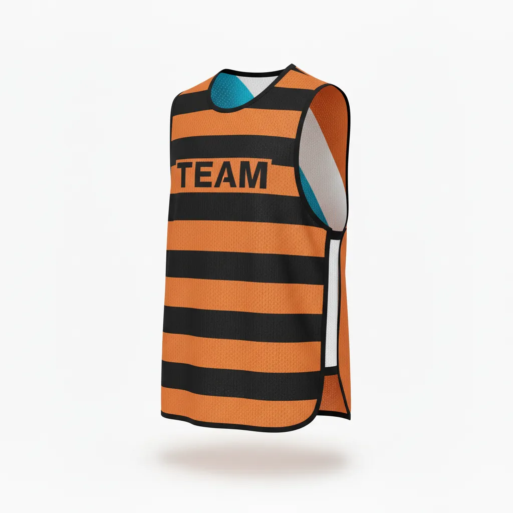 Custom Soccer Warmup Bib - Burnt, Orange, Black - Horizontal Stripes - Front View - Kinexa Sportswear