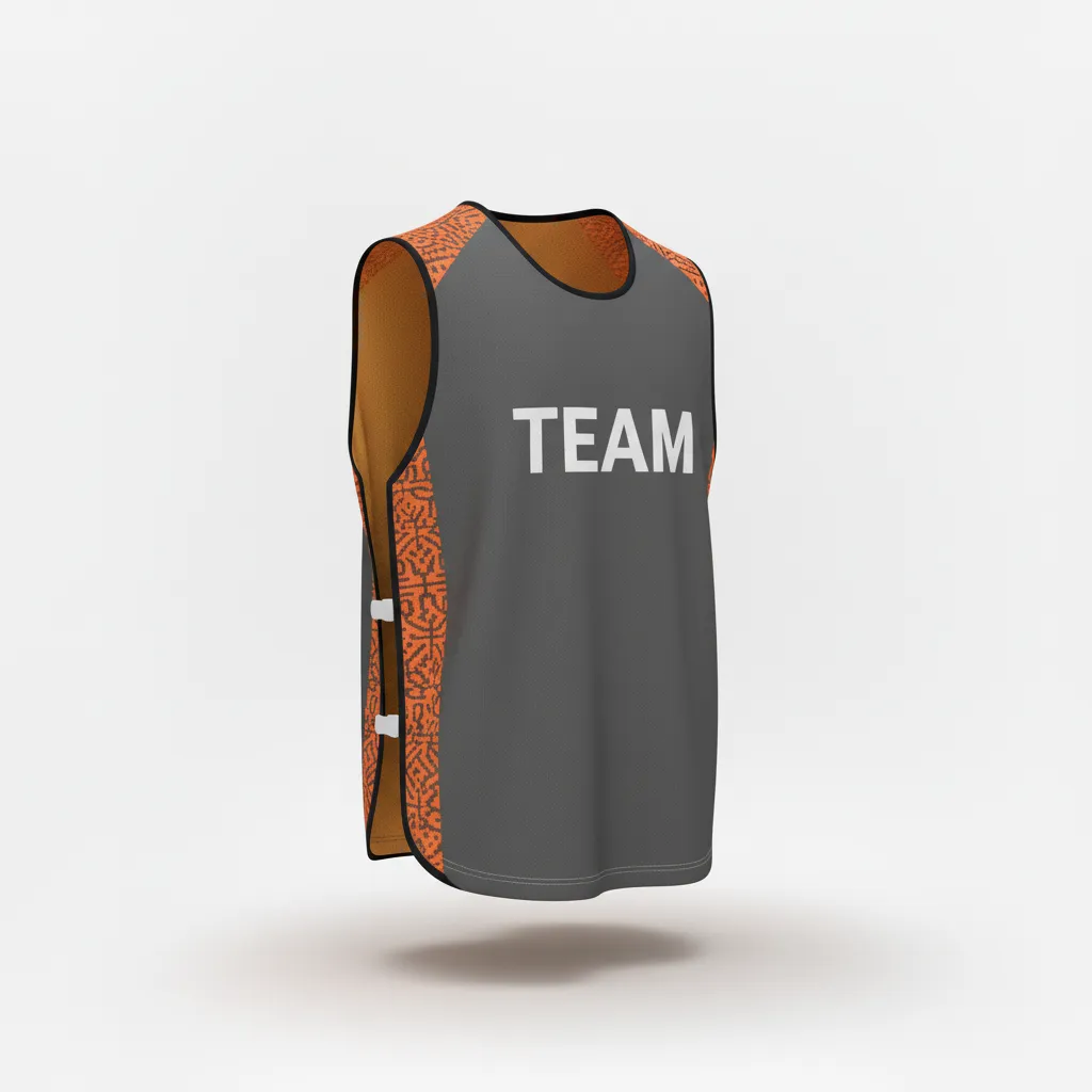 Custom Soccer Warmup Bib - Orange - Charcoal Neon Geometric - Front View - Kinexa Sportswear