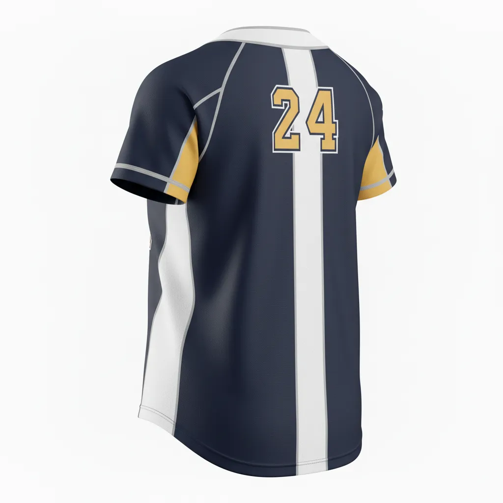Custom Softball 2 Button Softball Jersey - Custom Design - Twobuttonjersey Blackgoldwhite - Back View - Kinexa Sportswear