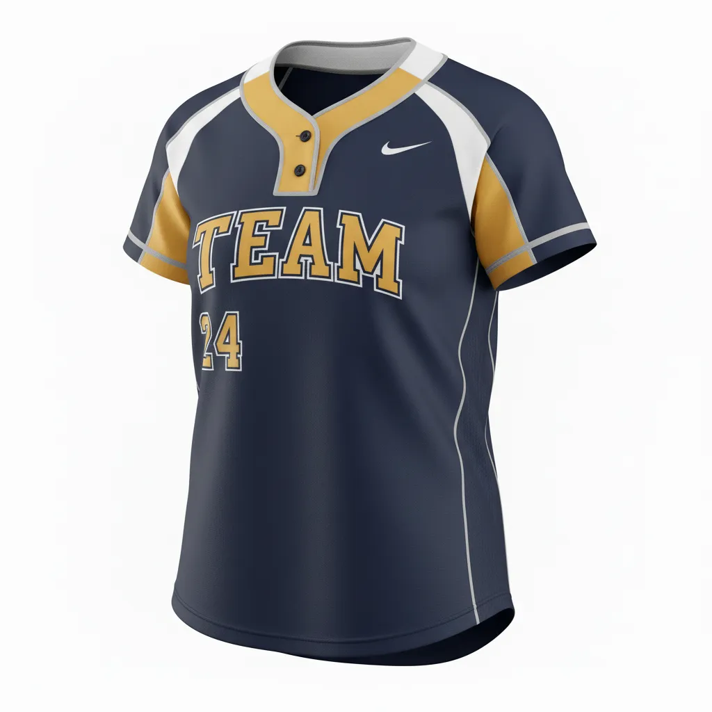Custom Softball 2 Button Softball Jersey - Custom Design - Twobuttonjersey Blackgoldwhite - Front View - Kinexa Sportswear