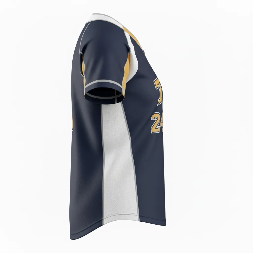 Custom Softball 2 Button Softball Jersey - Custom Design - Twobuttonjersey Blackgoldwhite - Side View - Kinexa Sportswear