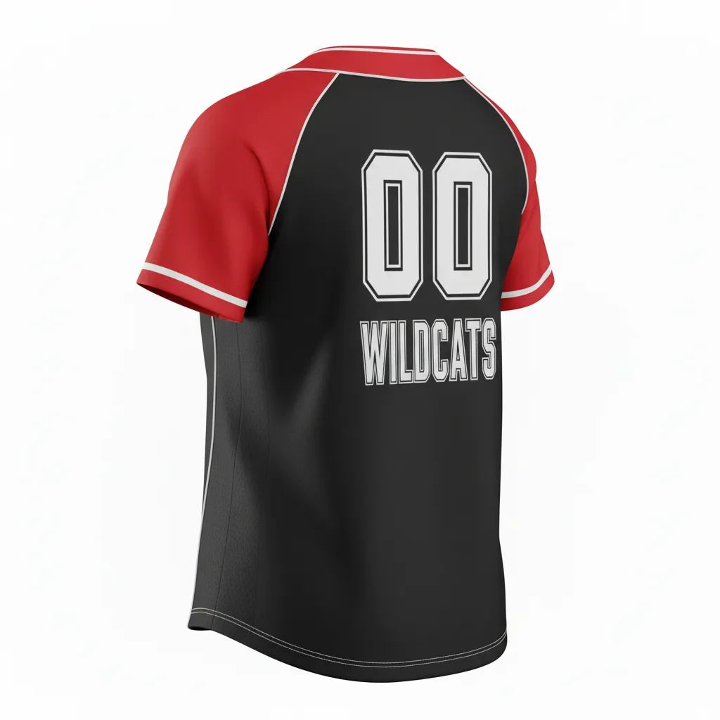 Custom Softball 2 Button Softball Jersey - Custom Design - Twobuttonjersey Blackredwhite - Back View - Kinexa Sportswear