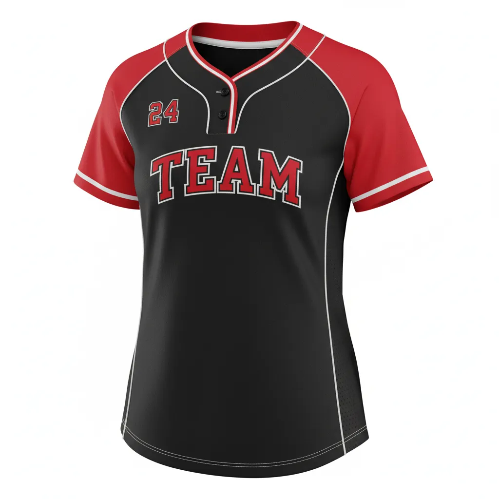 Custom Softball 2 Button Softball Jersey - Custom Design - Twobuttonjersey Blackredwhite - Front View - Kinexa Sportswear