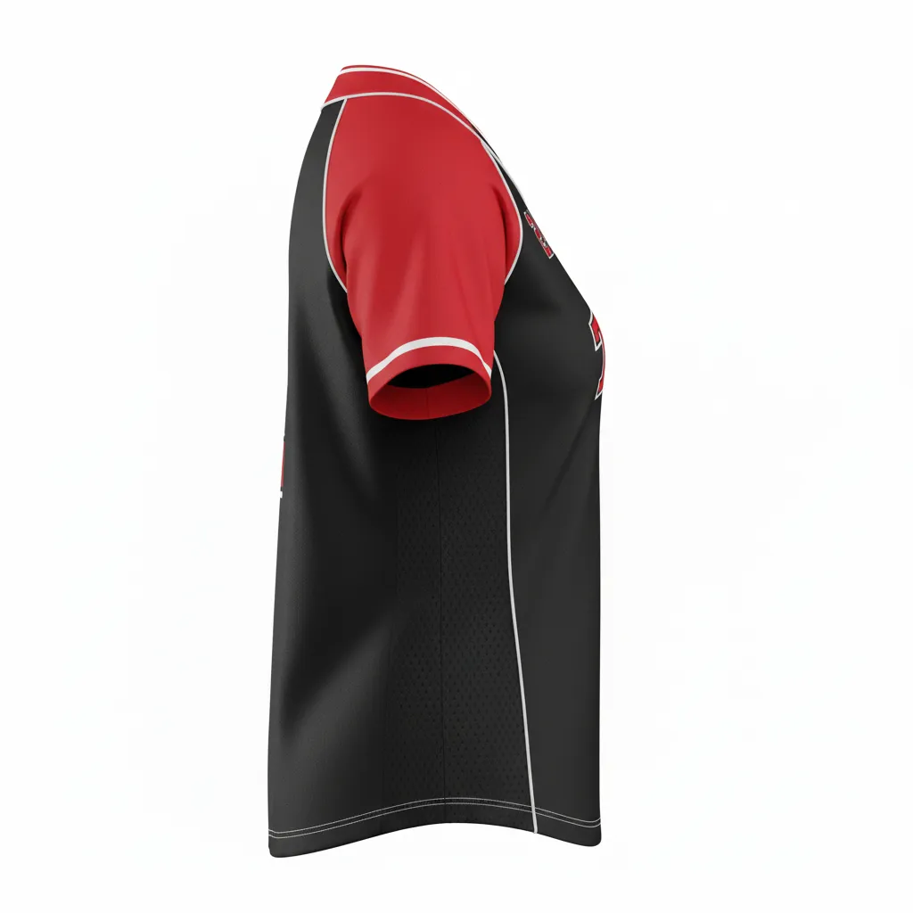 Custom Softball 2 Button Softball Jersey - Custom Design - Twobuttonjersey Blackredwhite - Side View - Kinexa Sportswear