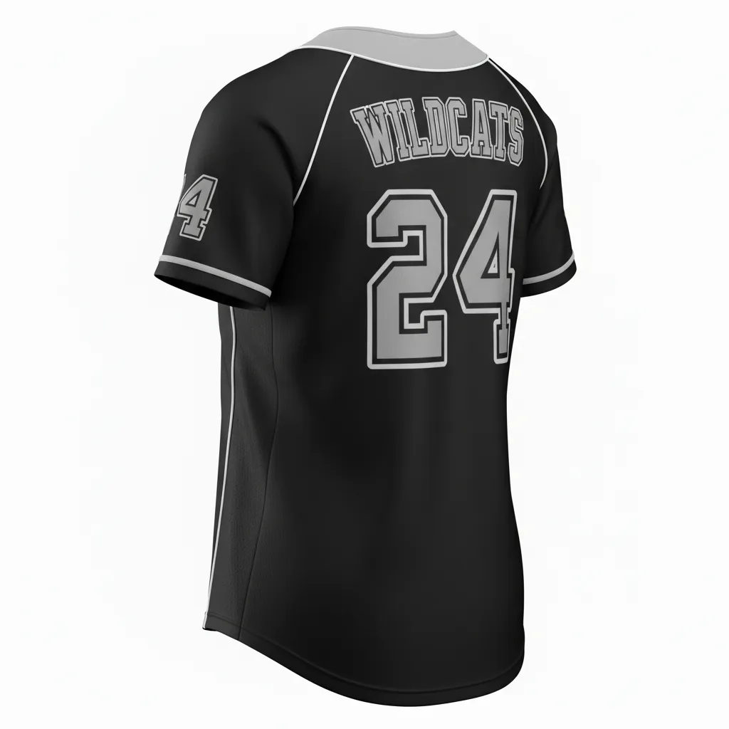 Custom Softball 2 Button Softball Jersey - Custom Design - Twobuttonjersey Blacksilverwhite - Back View - Kinexa Sportswear