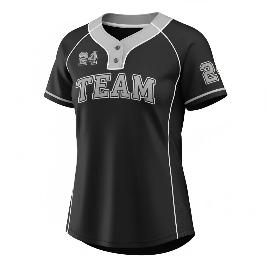Custom Softball 2 Button Softball Jersey - Custom Design - Twobuttonjersey Blacksilverwhite - Front View - Kinexa Sportswear