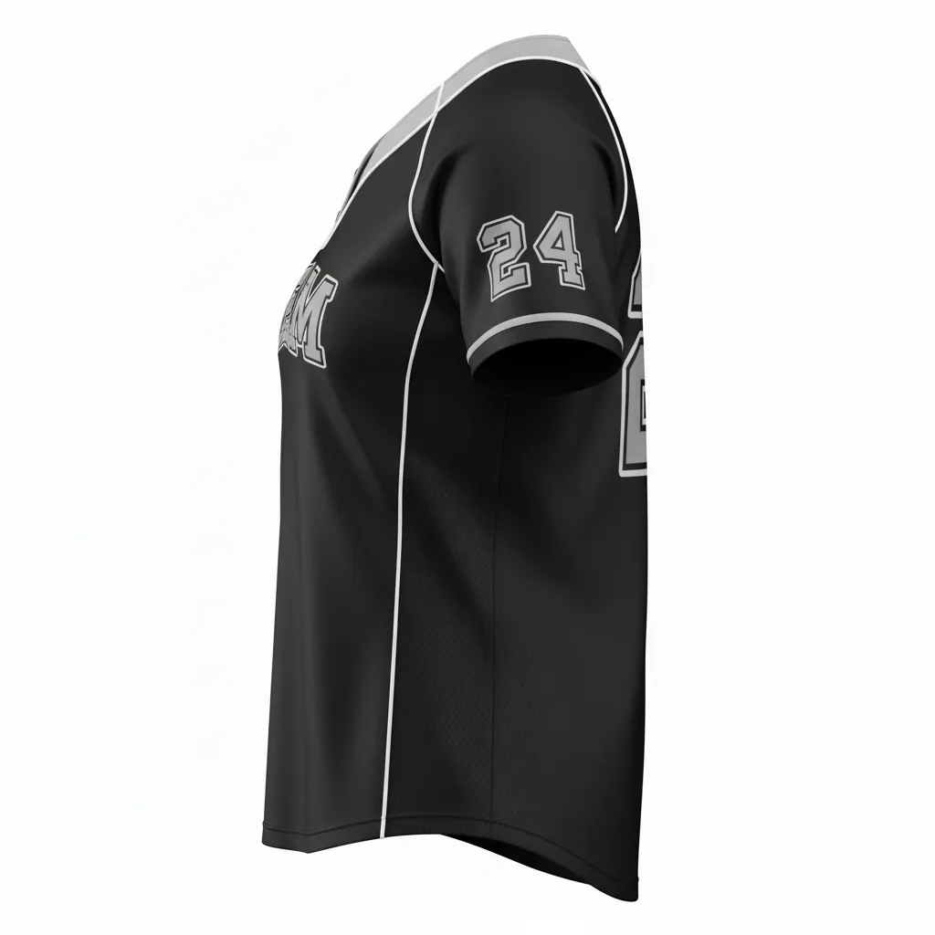 Custom Softball 2 Button Softball Jersey - Custom Design - Twobuttonjersey Blacksilverwhite - Side View - Kinexa Sportswear