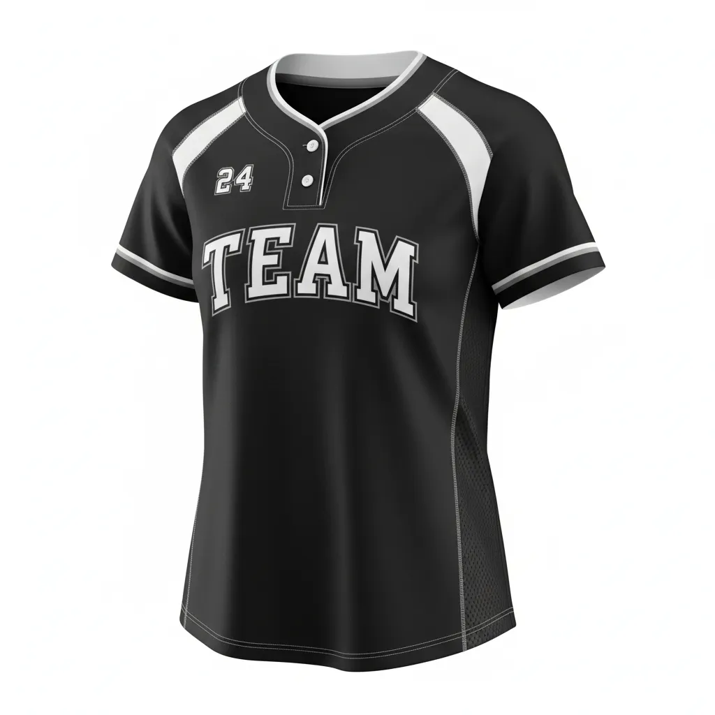 Custom Softball 2 Button Softball Jersey - Custom Design - Twobuttonjersey Blackwhitegrey - Front View - Kinexa Sportswear