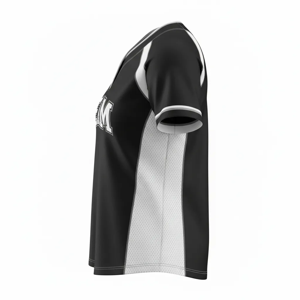 Custom Softball 2 Button Softball Jersey - Custom Design - Twobuttonjersey Blackwhitegrey - Side View - Kinexa Sportswear