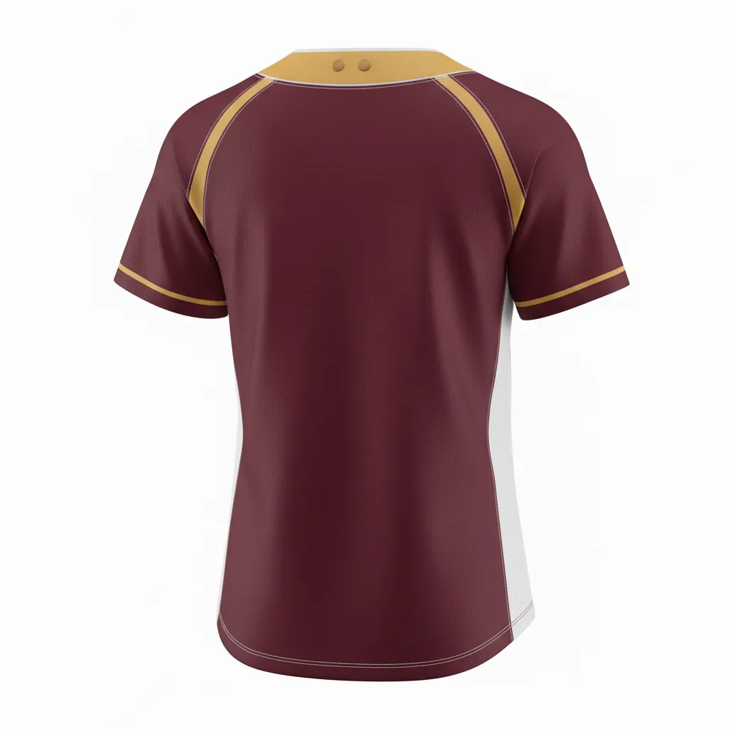 Custom Softball 2 Button Softball Jersey - Custom Design - Twobuttonjersey Burgundygoldwhite - Back View - Kinexa Sportswear